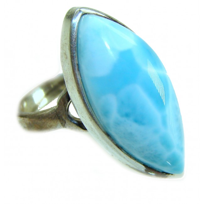 Blue Dream Blue Larimar .925 Sterling Silver handmade Large Solid ring size 7 adjustable