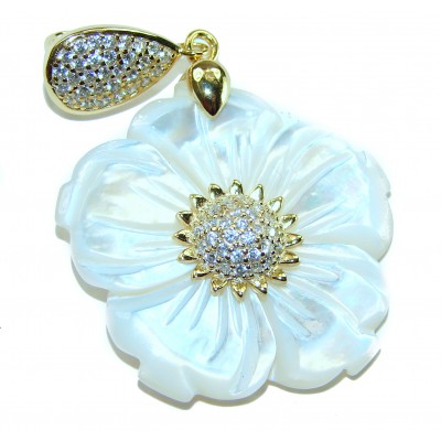 Genuine Blister Pearl lab grown Diamond 18K Gold over .925 Sterling Silver Statement pendant