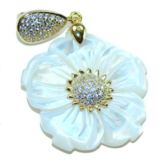 Genuine Blister Pearl lab grown Diamond 18K Gold over .925 Sterling Silver Statement pendant