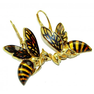 Special product! Wonderful Bees Baltic Amber 14K Gold over .925 Sterling Silver entirely handcrafted earrings