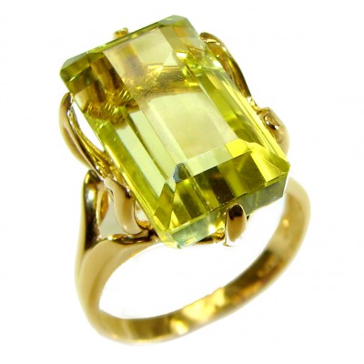 11.8 carat Genuine oval cut Lemon Quartz 14K Gold over .925 Sterling Silver handcrafted ring size 7 1/4