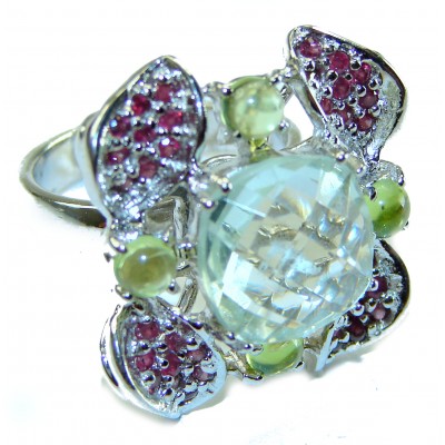 Authentic 5.8 carat Green Amethyst .925 Sterling Silver handmade Ring s. 7 1/2