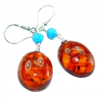 Baltic Polish Amber Turquoise .925 Sterling Silver Earrings