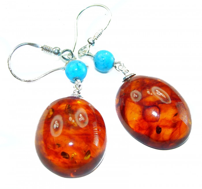Baltic Polish Amber Turquoise .925 Sterling Silver Earrings