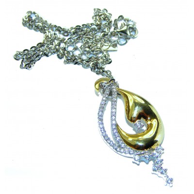 Elegance 4.2 carat White Topaz 14K Gold over .925 Sterling Silver handcrafted necklace