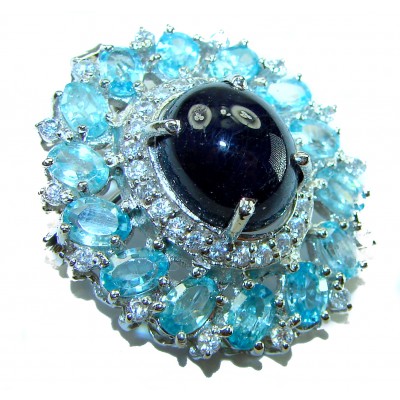 Seaside - Vintage Design - Genuine Sapphire 14k White Gold over .925 Sterling Silver handmade Pendant Brooch