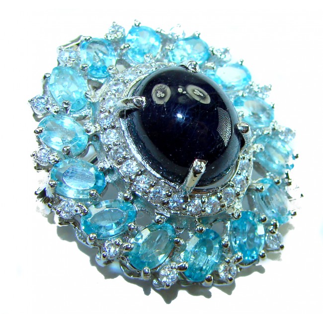 Seaside - Vintage Design - Genuine Sapphire 14k White Gold over .925 Sterling Silver handmade Pendant Brooch