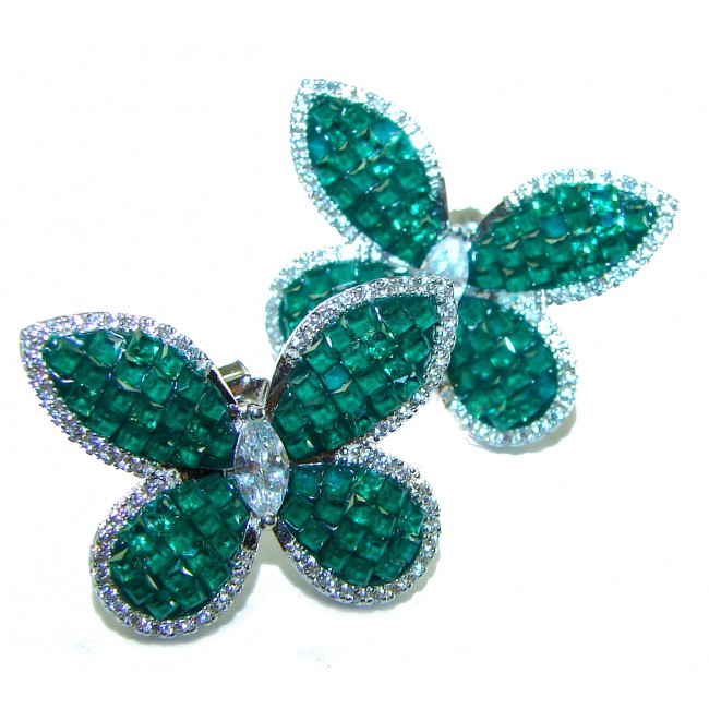 Incredible Butterflies genuine 15.2 carat Emerald .925 Sterling Silver handcrafted Earrings