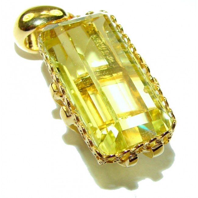 Emerald cut 15.3 carat Lemon Quartz 18K Gold over .925 Sterling Silver handcrafted pendant