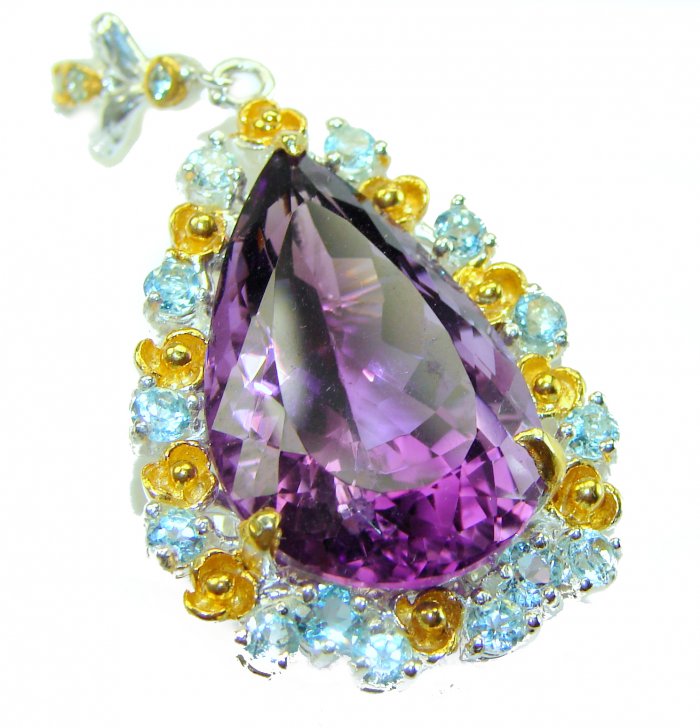 Vintage style 22.2 carat natural Amethyst 14K Gold over .925 Sterling Silver handcrafted Pendant - video