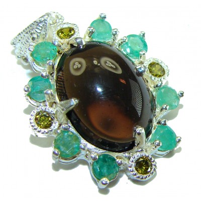 Smoky Topaz Brazilian 8.5 carat Smoky Topaz 2 tones .925 Sterling Silver handmade Pendant