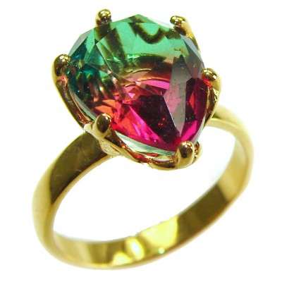 7.9 carat pear cut Brazilian Tourmaline 14K Gold over .925 Sterling Silver Perfectly handcrafted Ring s. 7