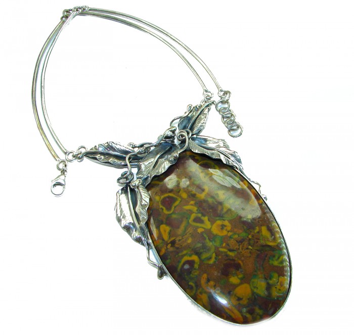 Wild Jangle Oversized Master-Piece genuine Rainforest Jasper .925 Sterling Silver handcrafted necklace