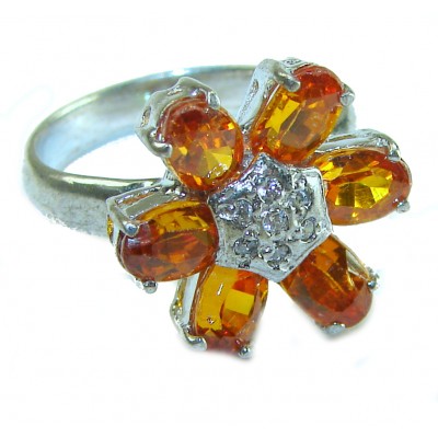 5.2 carat Orange Sapphire .925 Sterling Silver Handcrafted Ring size 6