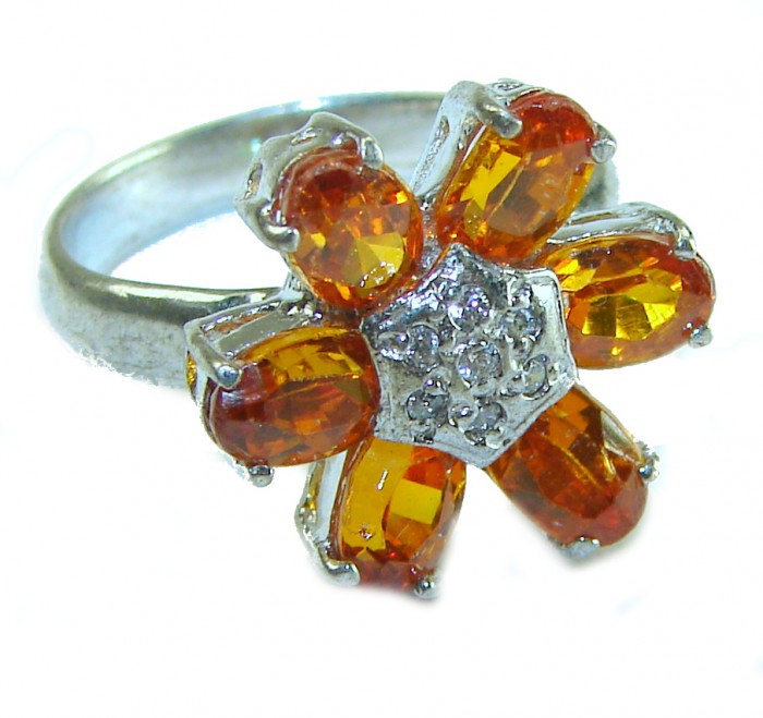 5.2 carat Orange Sapphire .925 Sterling Silver Handcrafted Ring size 6
