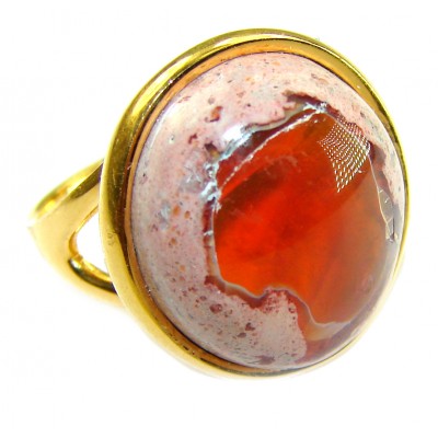 Inner Fire best quality 15.4 carat Mexican Opal 18K Gold over .925 Sterling Silver handmade ring 6