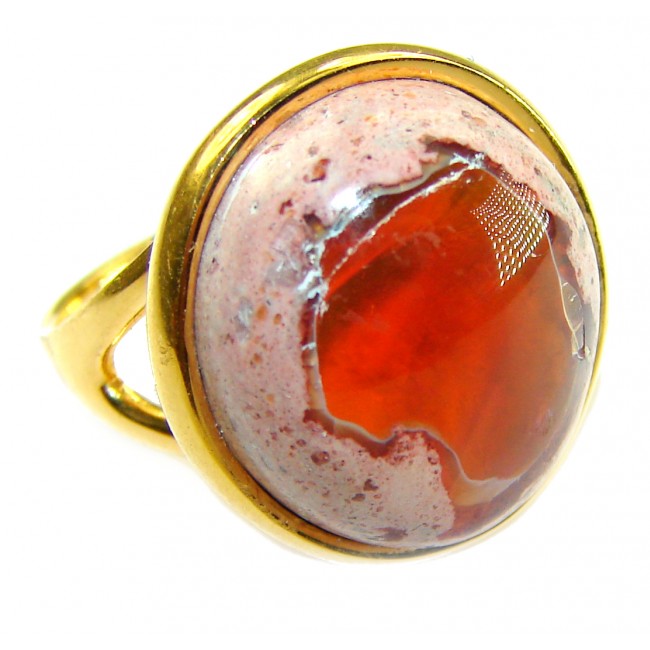 Inner Fire best quality 15.4 carat Mexican Opal 18K Gold over .925 Sterling Silver handmade ring 6