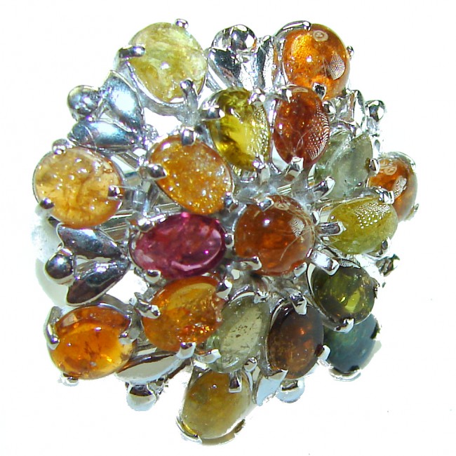Luxurious 30.5 ctw Brazilian Watermelon Tourmaline .925 Sterling Silver handcrafted Statement Ring size 8