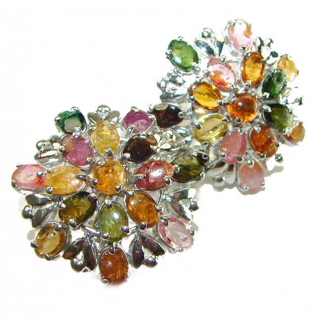 Luxurious 35.5 ctw Brazilian Watermelon Tourmaline .925 Sterling Silver handcrafted Statement earrings