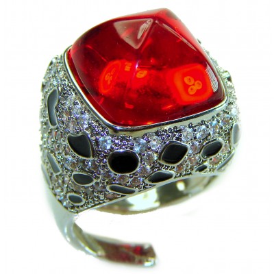 Wild at Heart authentic 11.5 carat Red Topaz .925 Silver handcrafted Statement Ring s. 7