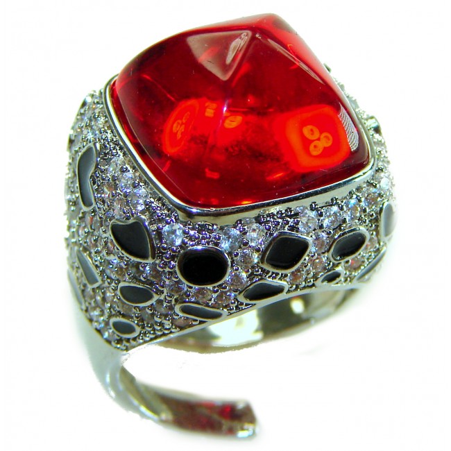 Wild at Heart authentic 11.5 carat Red Topaz .925 Silver handcrafted Statement Ring s. 7