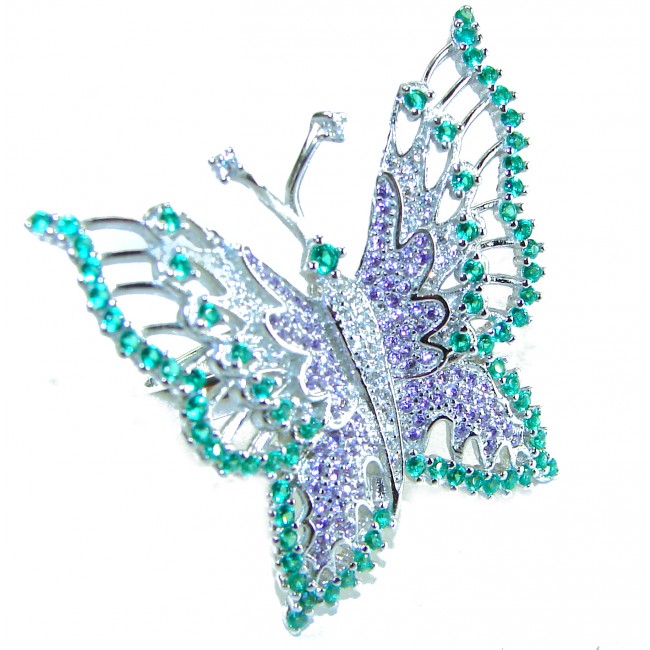 Born to Glam -Large Green Butterfly- authentic 11.5 carat Emerald .925 Silver handcrafted Ring s. 7 1/4