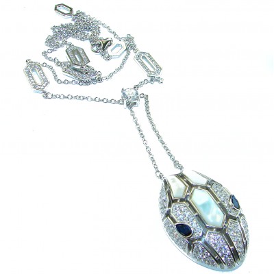 Great Masterpiece Snake's Head genuine 4.1 carat Sapphire Blister Pearl .925 Sterling Silver handmade necklace