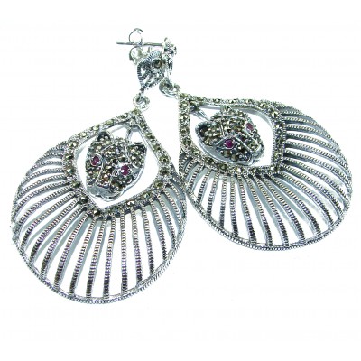 Cheetah Spectacular Ruby Marcasite .925 Sterling Silver LARGE earrings