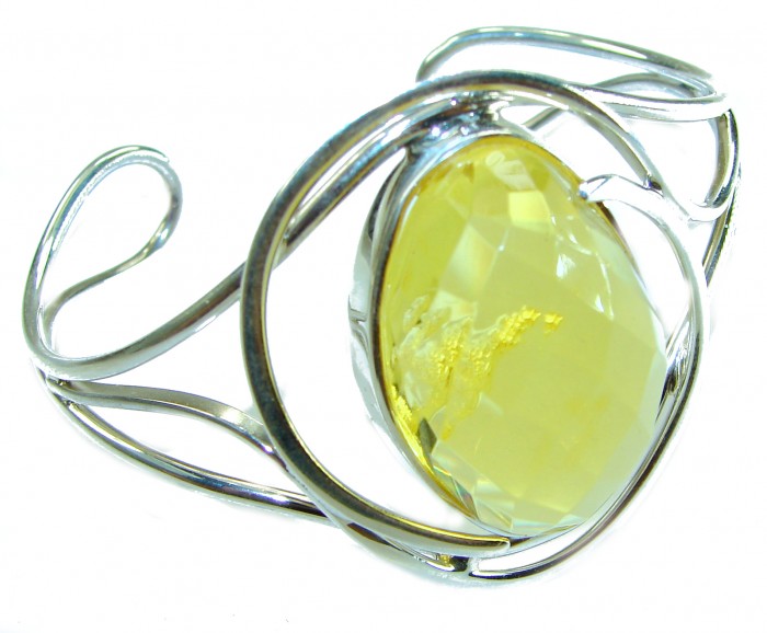 Vintage Design Genuine faceted Butterscotch Polish Amber .925 Sterling Silver handmade Bracelet / Cuff