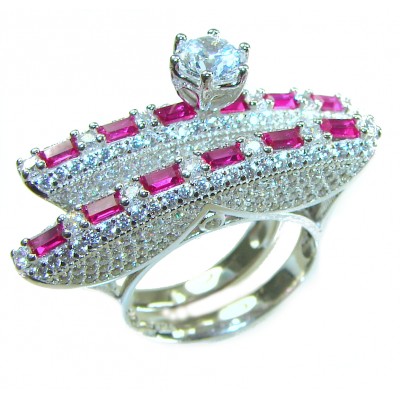 Extravaganza Large White Topaz Ruby .925 Sterling Silver brilliantly handcrafted stack up ring s. 6 3/4