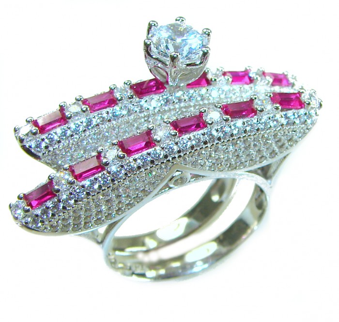 Extravaganza Large White Topaz Ruby .925 Sterling Silver brilliantly handcrafted stack up ring s. 6 3/4