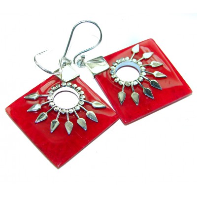Large Genuine Red Fossilized Coral .925 Sterling Silver handmade earrings