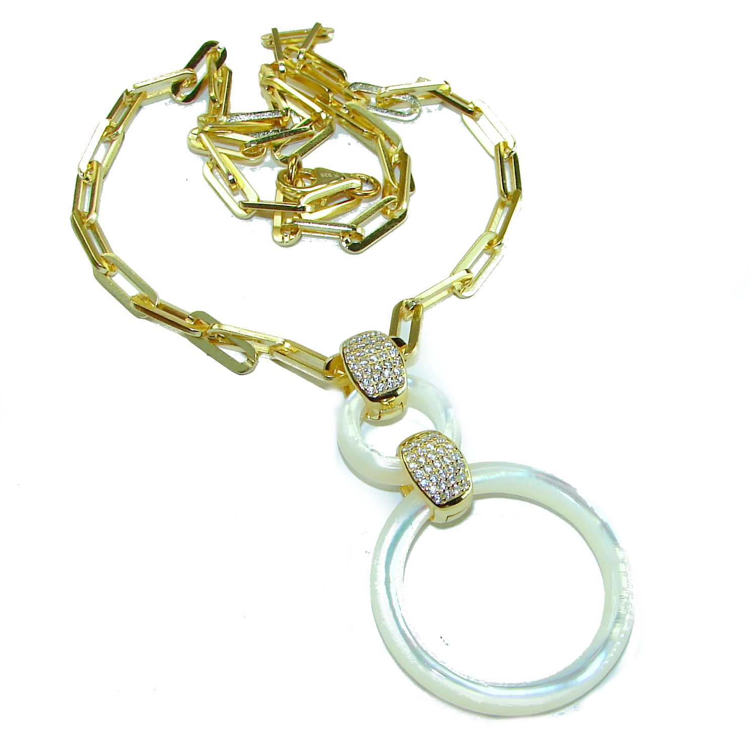 Precious White Blister Pearl 14K Gold over .925 Sterling Silver Necklace