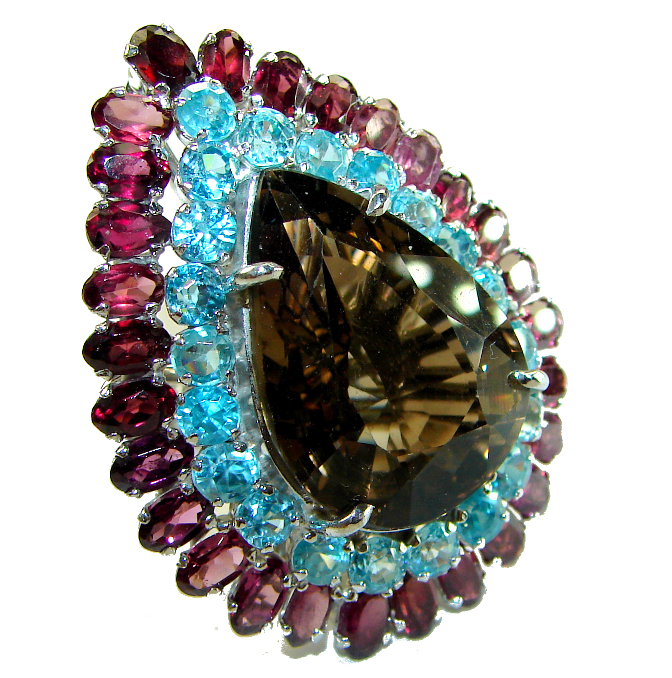 Giovanna 33.5 carat Champagne Smoky .925 Sterling Silver handmade Oversized Ring size 6
