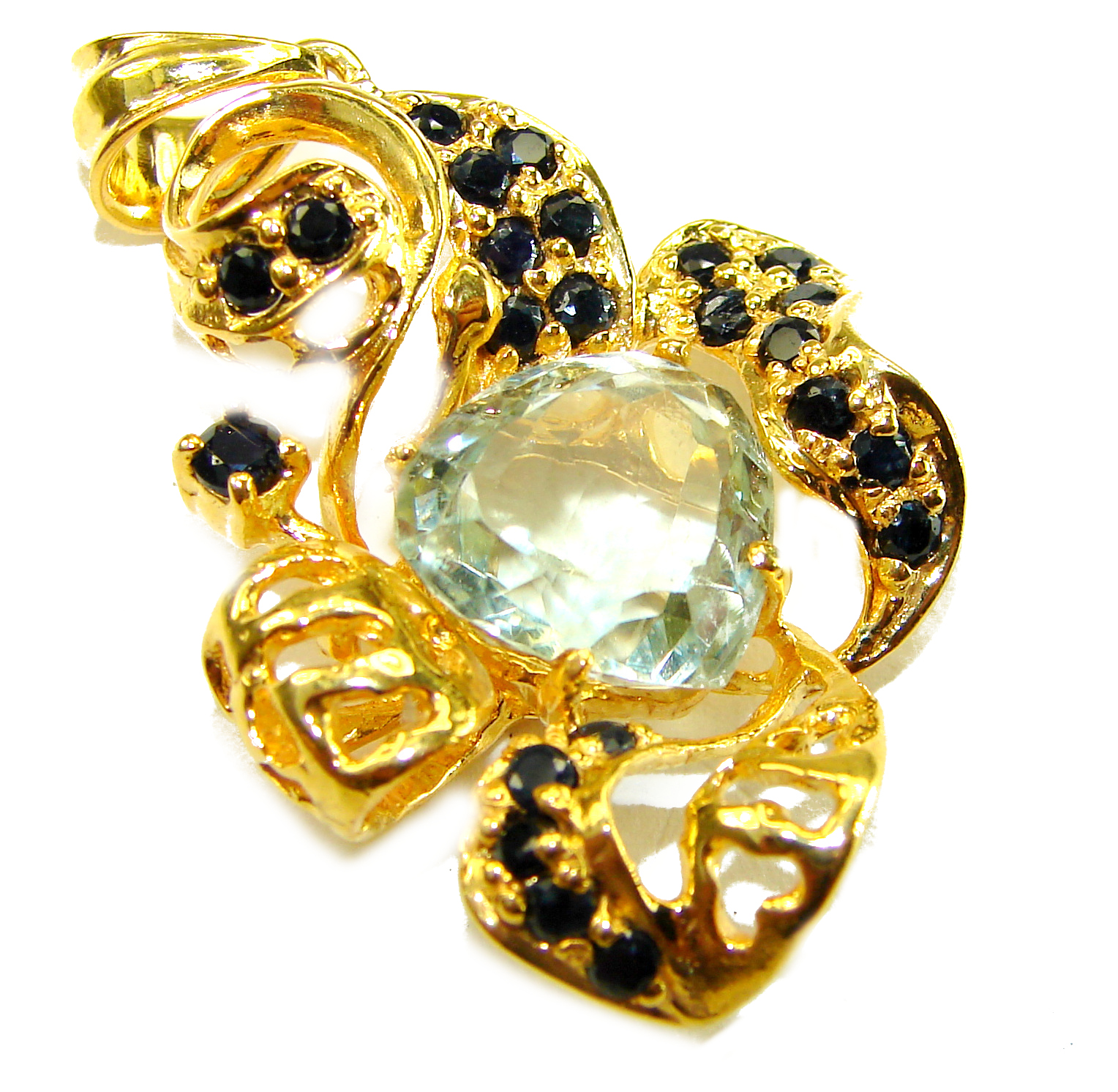 11.8 carat Green Amethyst - Prasolite 14K Gold over .925 Sterling Silver handcrafted pendant