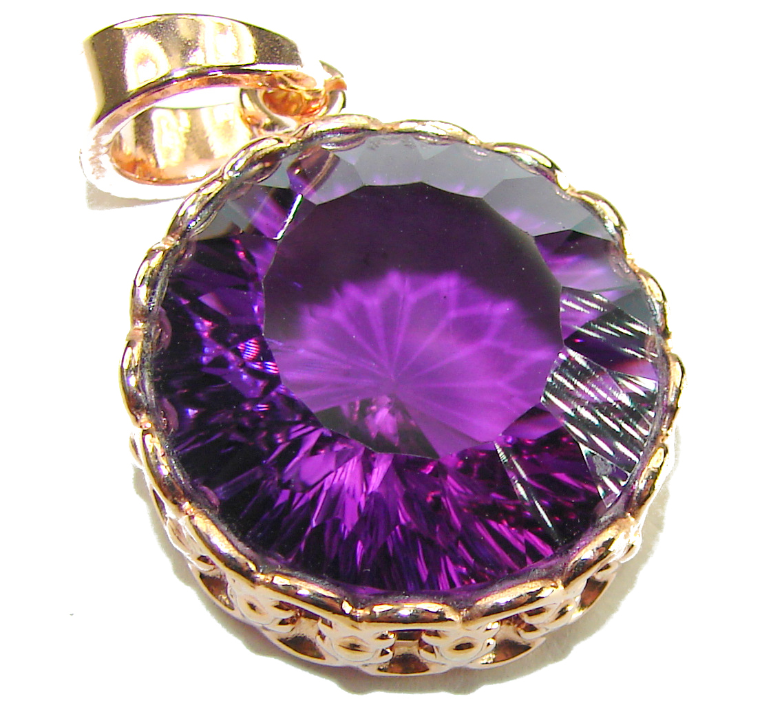 Deep Purple 10.2 carat natural Amethyst 18K Gold over .925 Sterling Silver handcrafted Pendant