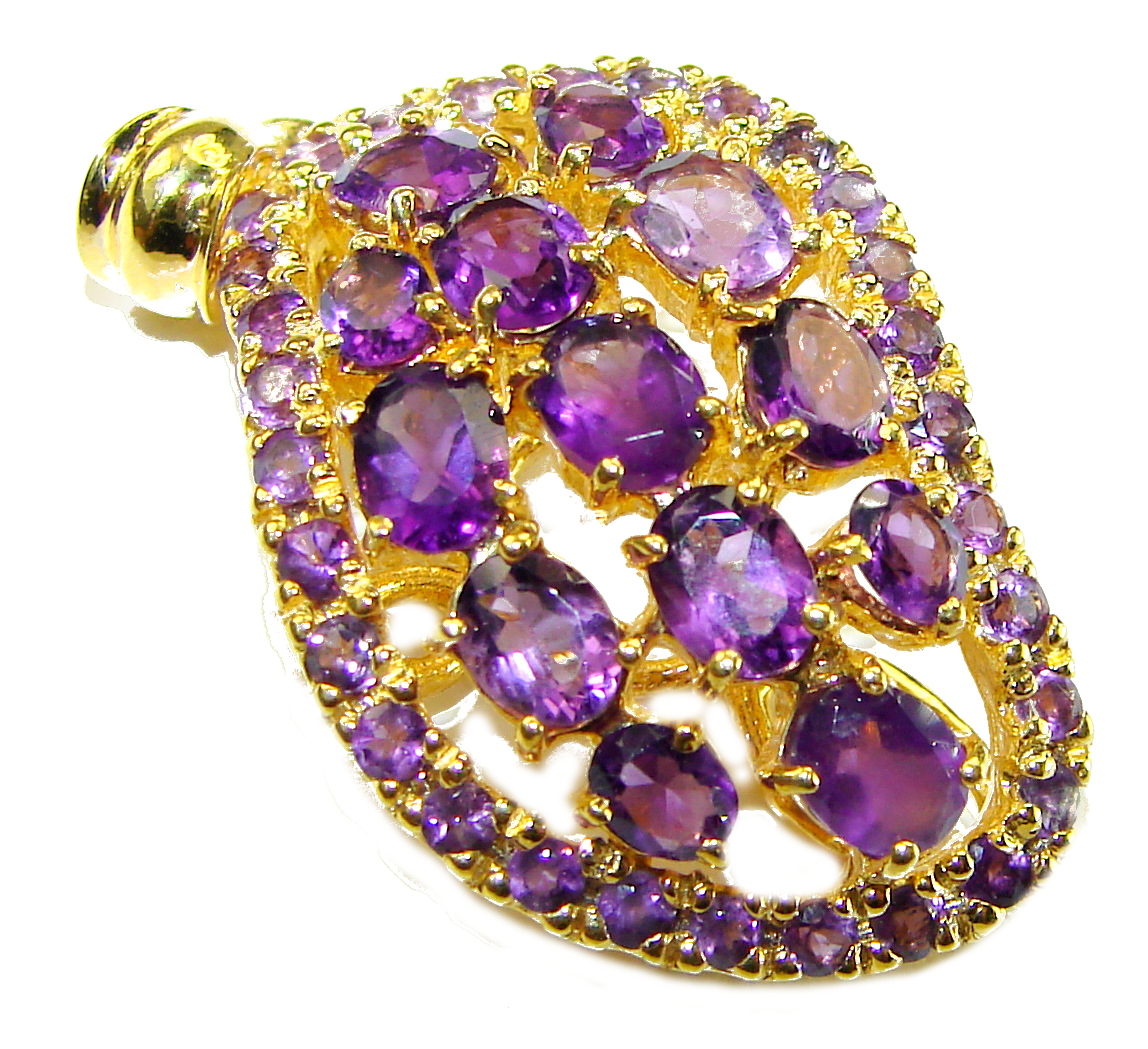 Vintage style 22.2 carat natural Amethyst 14K Gold over .925 Sterling Silver handcrafted Pendant