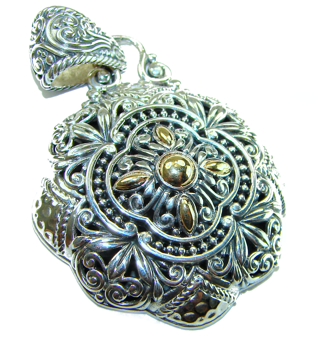 Golden Cross 14K Gold over .925 Sterling Silver Bali Handcrafted pendant