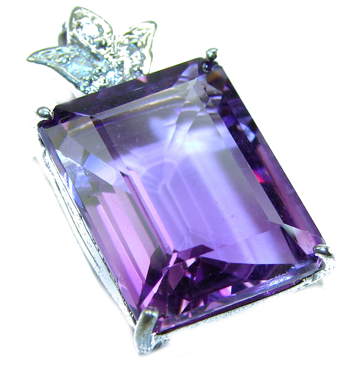 Vintage style 18.2 carat natural Amethyst 14K White Gold over .925 Sterling Silver handcrafted Pendant