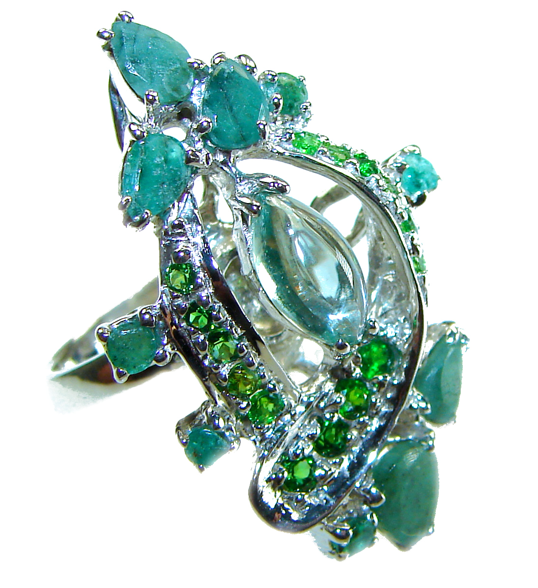 Risaralda Genuine Green Amethst Colombian Emerald .925 Sterling Silver handcrafted Statement ring s. 6
