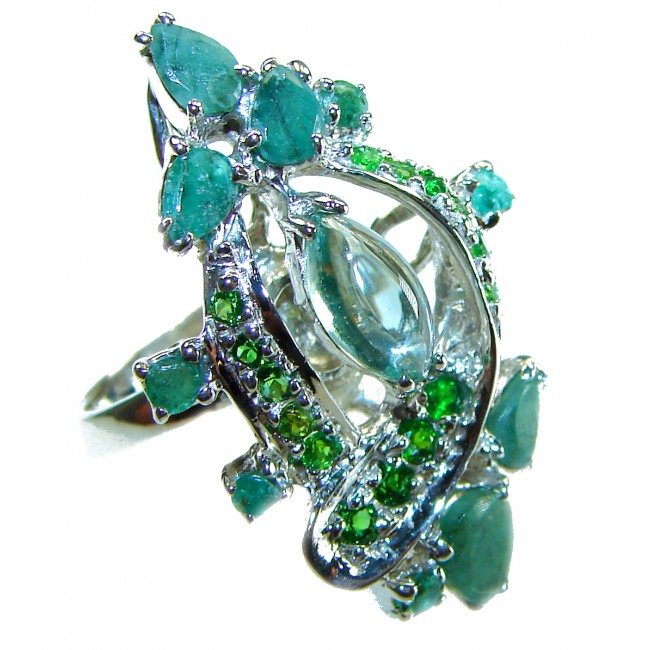 Risaralda Genuine Green Amethst Colombian Emerald .925 Sterling Silver handcrafted Statement ring s. 6