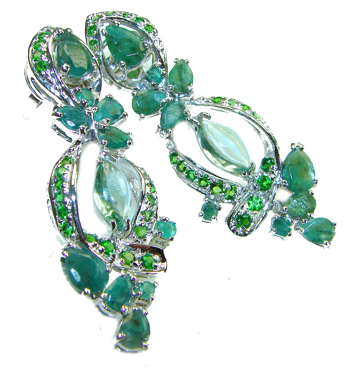 Nature 17.5 carat Emerald .925 Sterling Silver handmade Statement earrings