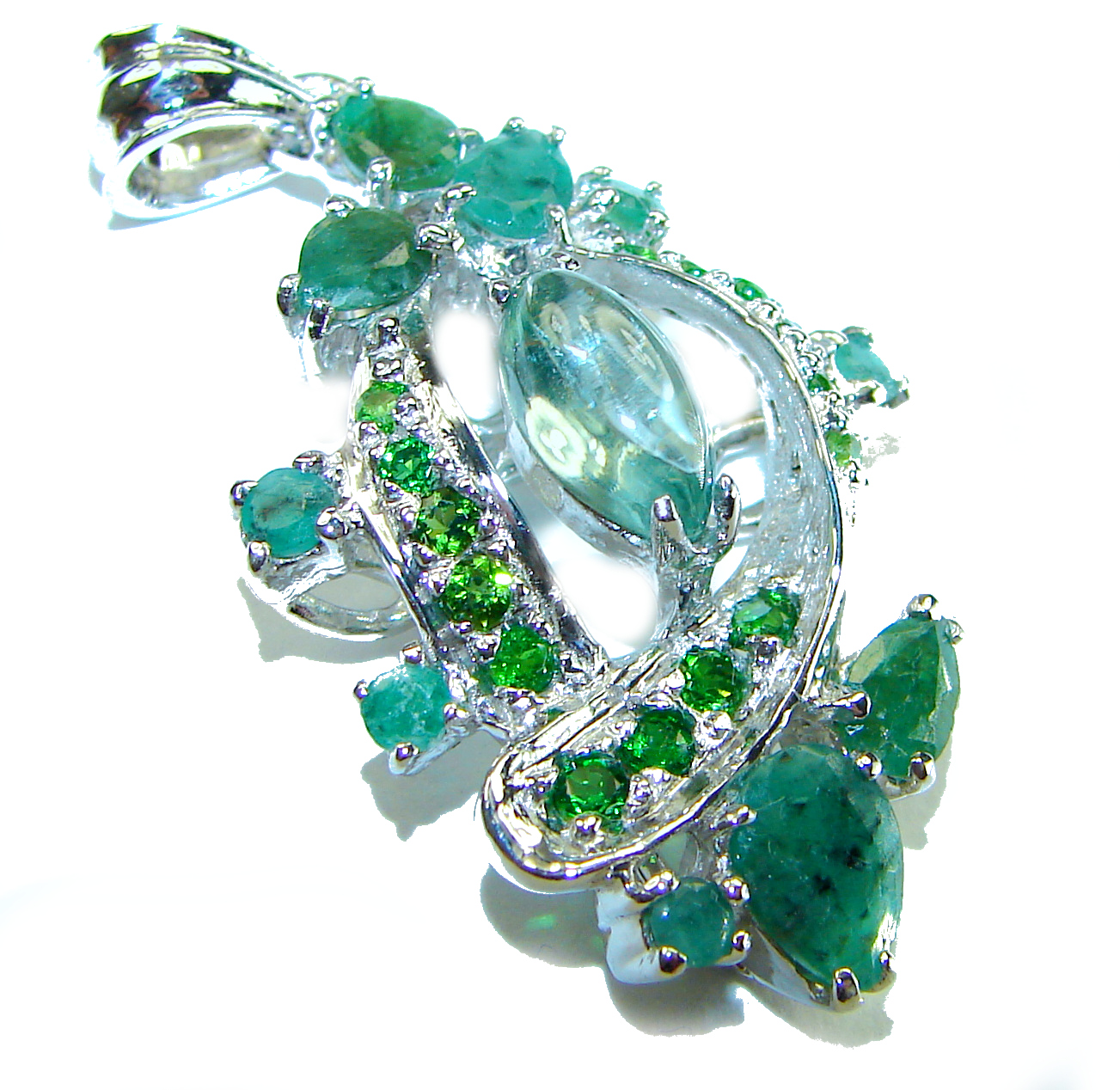 Risaralda Genuine Green Amethst Colombian Emerald .925 Sterling Silver handcrafted Statement pendant