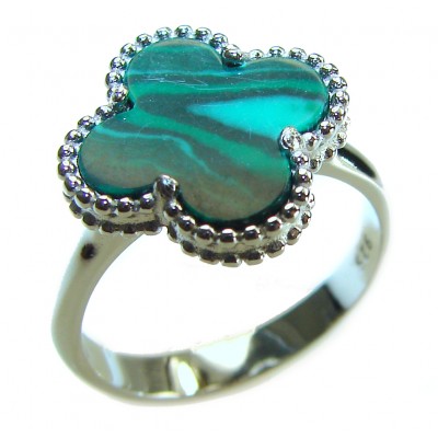 Four Clover genuine inlay Malachite .925 Sterling Silver handcrafted ring size 7 1/4