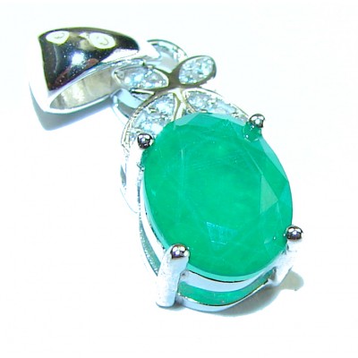Luxurious 2.3 carat Colombian Emerald White Sapphire .925 Sterling Silver handcrafted pendant
