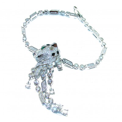 Cheetah 22.2 carat Emerald black enamel .925 Sterling Silver .925 Sterling Silver handcrafted Bracelet