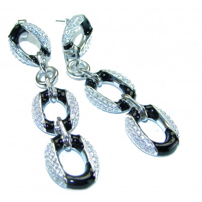 Vintage style authentic 7.5 carat Onyx White Topaz .925 Sterling Silver handcrafted earrings
