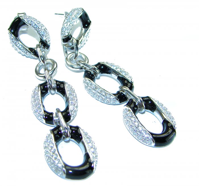 Vintage style authentic 7.5 carat Onyx White Topaz .925 Sterling Silver handcrafted earrings - video