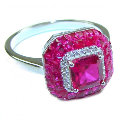 Art Deco - oval Cut - 7.8 carat Ruby .925 Silver handcrafted Cocktail Ring s. 8
