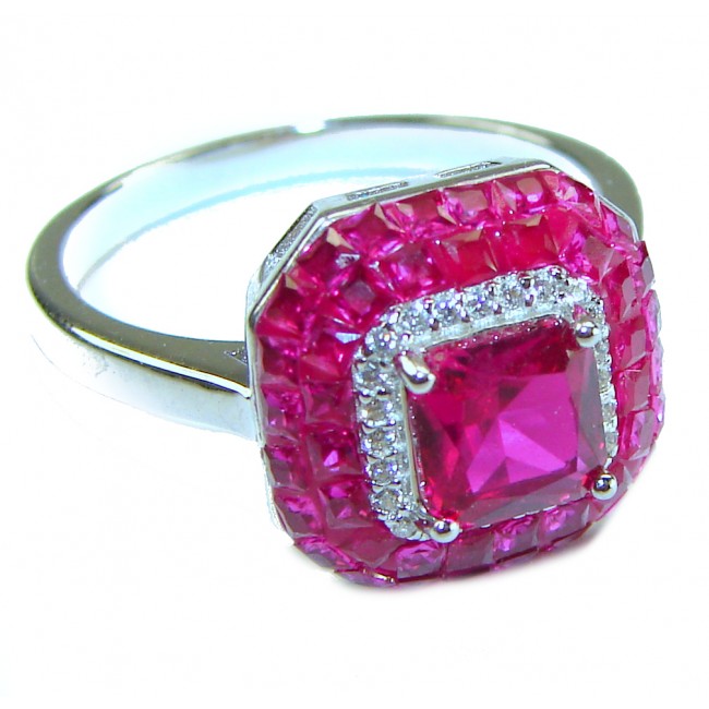 Art Deco - oval Cut - 7.8 carat Ruby .925 Silver handcrafted Cocktail Ring s. 8